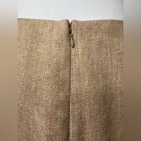 RALPH LAUREN Black Label Tan Gold Fleck Herringbone Linen Midi Pencil Skirt, 4 - Picture 7 of 12